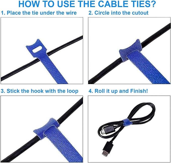 60 PCS 6 Inches Reusable Cable Ties, Wire Ties, Cord Organizer, Cable Organizer, Adjustable Cable Management - Blue