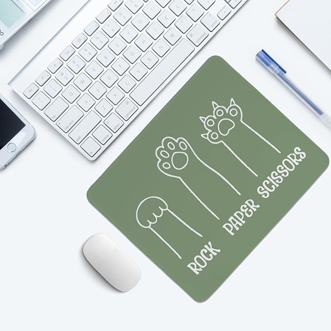 Funny Cat Paw Mouse Pad,Sage Green Rock Paper Scissors Mouse Pad,Kawaii Desk Mat for Home Office Dorm Desktop Decor,Cat Lover Gift,11.8x9.8 Inch