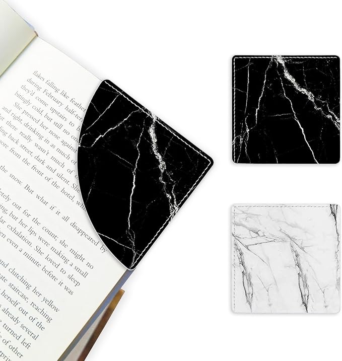 2 Pack Black and White Marble Leather Book Corner Bookmark, Durable Handmade Reading Accessories - Gifts for Readers, Women, Men, Teachers, Students