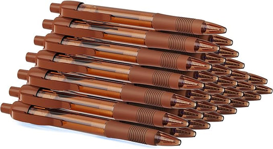 deegtran Pens Bulk, 30 Pack No Bleed Brown Ink Click Pens with Soft Grip, Wholesale Retractable Ballpoint Pens for Office School, Medium Point Smooth 1.0MM