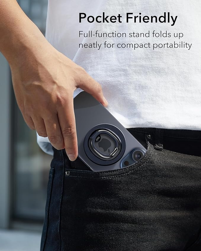 ESR Magnetic Phone Ring Holder, for MagSafe Ring Holder, Magnetic Phone Grip with Adjustable Stand, Compatible with MagSafe Phone Grip, for iPhone 17/16/15/14/13/12, S25, Pixel 10, Blue Titanium