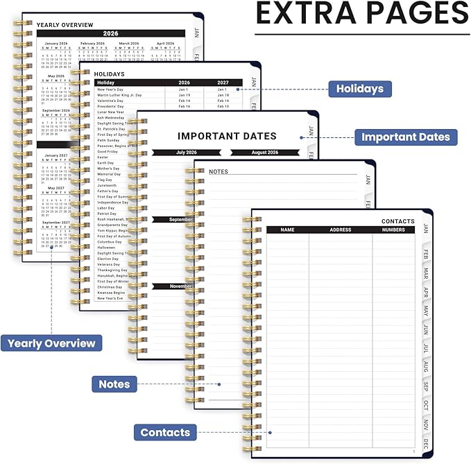 2026 Planner, Aesthetic Weekly and Monthly Planner for Women, Jan 2026 to Dec 2026, Hardcover 2026 Calendar Book with Monthly Tabs, Inner Pocket, Perfect for Office Home School - A5 (6.3" x 8.5"), Midnight Jellyfish