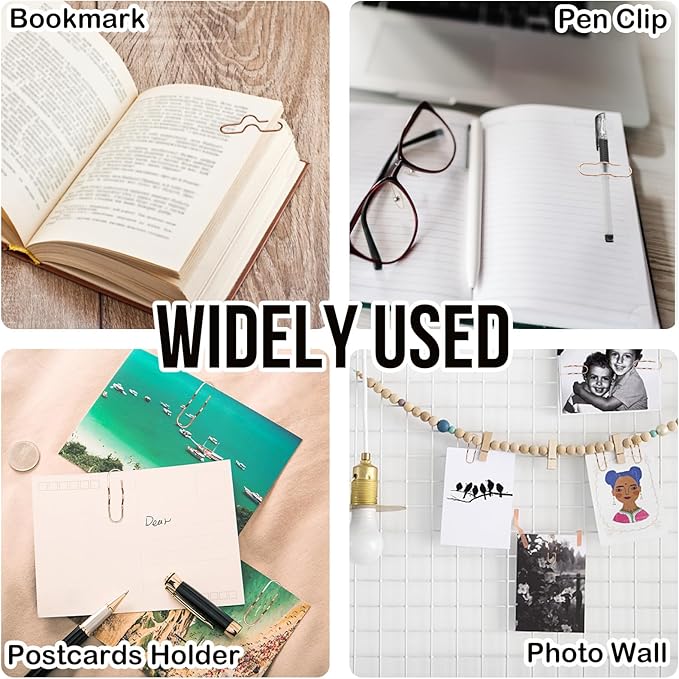 12Pcs Pen Holder Clips - Pen Holding Paper Clips Metal for Notebooks, Decorative Pencil Clip Organizer, Multi-Functional Bookmark & Card Holder for Desk Organization Rose Gold