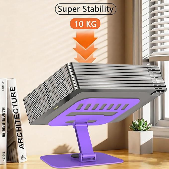 Metal Tablet Stand, Adjustable 360° Rotation Tablet Holder Compatible with 4-16" Tablet Such as iPad Pro Air, iPad mini, Tab S10 Ultra (Purple)