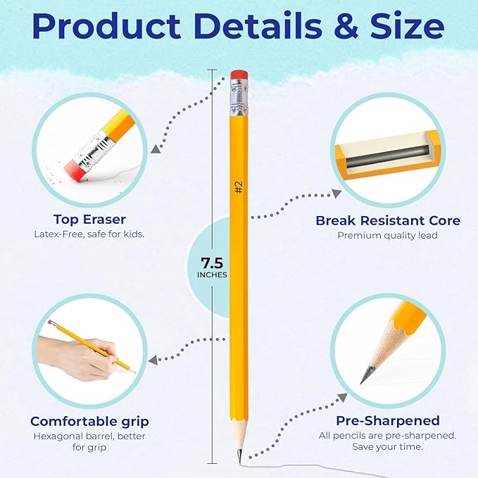 Rosmonde Bulk 5000 Pack, Bulk Yellow Pencils, Pre Sharpened #2 HB, Pencils With Top Erasers, Easy Hold Grip, Best for School District Supplies, Teachers, College & Classroom Distribution