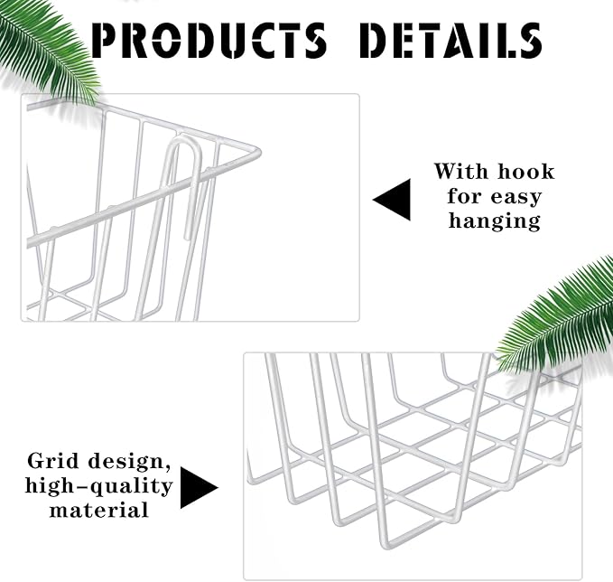 Fumete 9 Pcs Wall Grid Hanging Basket Shelf Hooks Set Includes 3 Basket 3 Wire Straight Shelf and 3 Hooks for Storage Display Organizer Grid Wall Accessories(White)