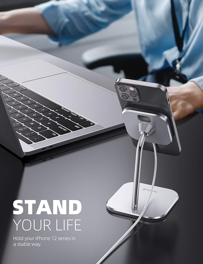 Lamicall Aluminum Phone Stand for Apple 25W MagSafe Charger - [Charger Not Included] 360° Rotation Adjustable Charging Holder Dock for Desk, Compatible with iPhone 17, 16, 15, 14, 13 Pro Max Plus Air