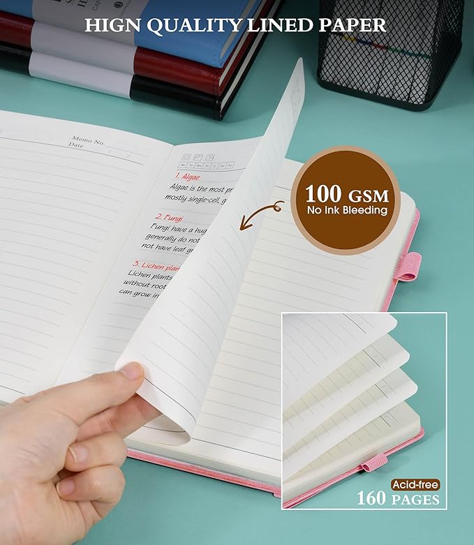 Lined Journal Notebook for Women, A5 100 GSM Thick Paper, Pink Leather Hardcover Journal for Writing, Travel Journal Diary 160 Pages (5.75'' X 8.38'')