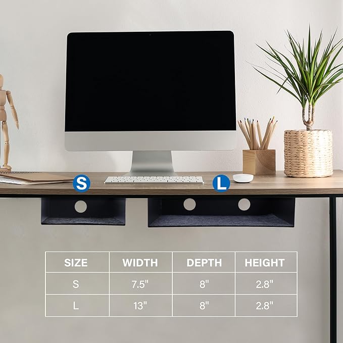 Under Desk Storage Shelf, Steel Under Desk Tray Mountable Add-On Shelf for Table Office Desk, Small (Pack of 2)