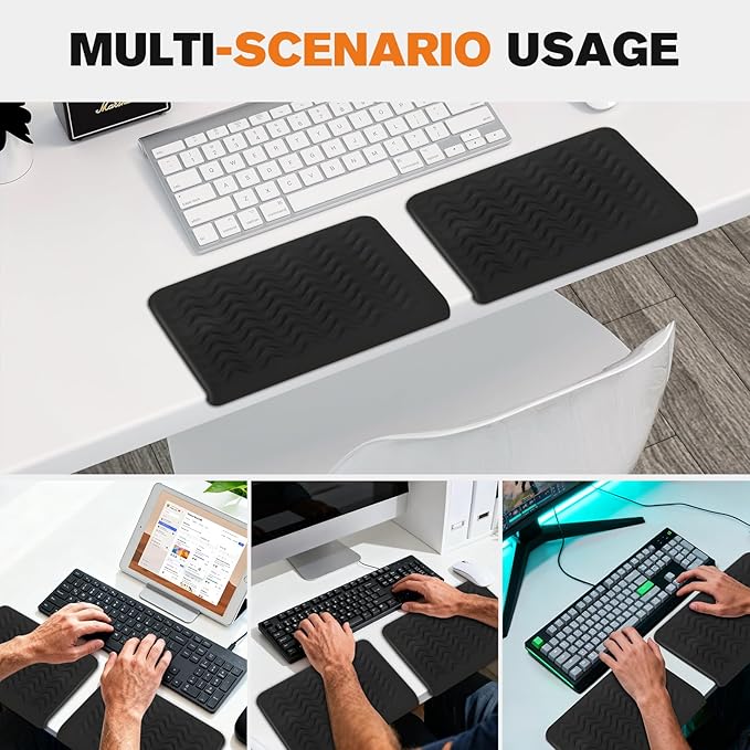 L-Shaped Elbow Pad for Desk, 2 Pack 11.8" x 7.9" Wide Desk Edge Cushion with Wavy Massage Texture, Ergonomic Memory Foam Desk Arm Rest for Typing Pain Relief - Non-Slip Office Desk Accessories