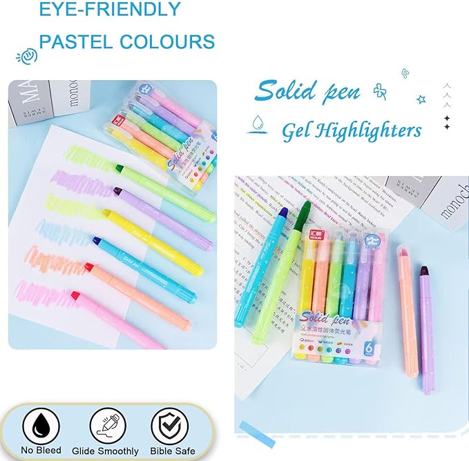 55 Pcs Aesthetic Highlighter and Erasable Pen set,set 6 Bible Highlighters 8Erasable Pens and 40 Refills&Eraser,No Bleed, erasablecolored pens, for Bible Study Journaling Planner Notes School supplies