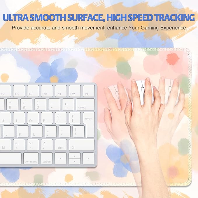 Floral Desk Pad Mouse Pad, Large Gaming Mouse Mat with Stitched Edges, Non-Slip Waterproof Rubber Base Mous Mat for Office Computer Keyboard Laptop Home Decor Women Girl (35.4X17.5 in), Watercolor