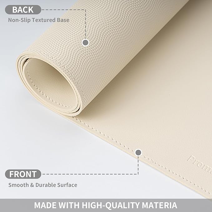 Oversized Non-Slip Desk Pad Protector with Premium Gift Box – Vegan Leather Waterproof Laptop Mat for Keyboard & Mouse, Grips Desk Firmly – Large Office Pad– Creamy White