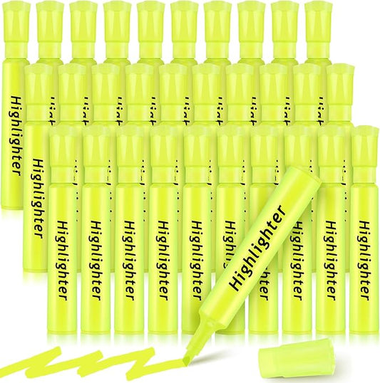Qilery 30 Pack Highlighters Bulk, Tank Style Chisel Tip Highlighters Markers Pack Quick Drying for Adult Coloring, Home Office Supplies (Yellow)