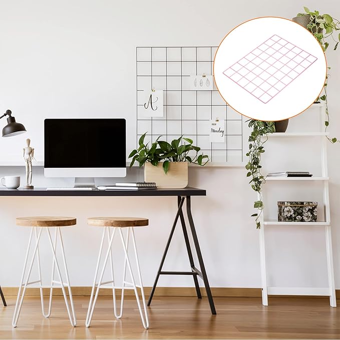 YOKIVE Iron Wire Grid Panel, Decorative Panels Board | Photo Pictures Display Holders Hanging Frame for Home Office (Pink, 16"x12")