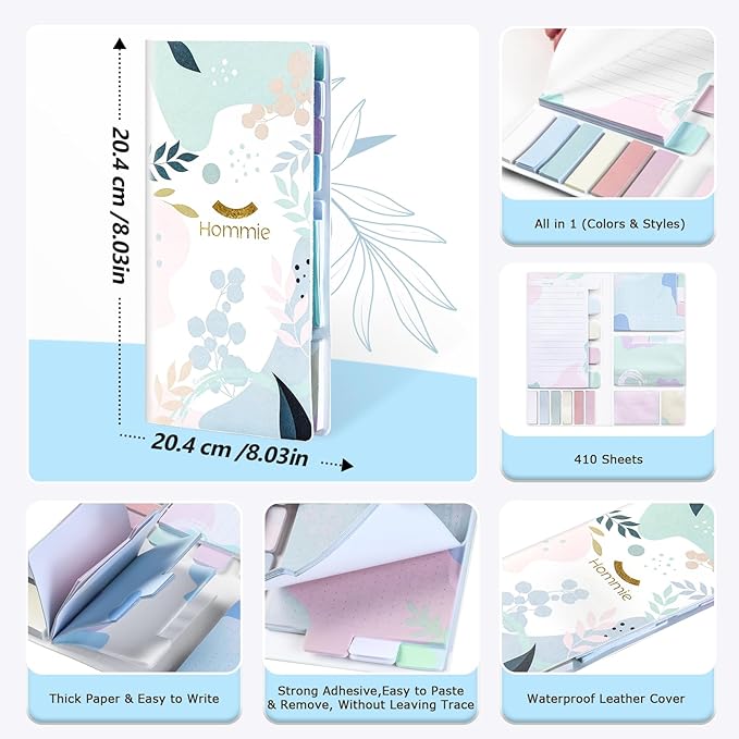 Hommie Sticky Notes Set, Divider Sticky Notes 410 Packs Planner Sticky Note Dividers Tabs with Color Coding for School Supplies, Office Supplies, Book Notes,Bible Sticky Notes
