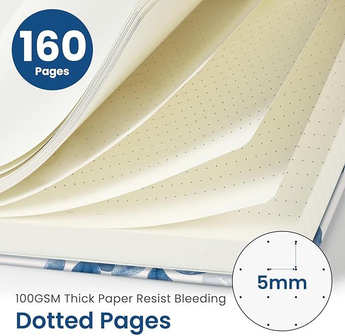 Dotted Journal Notebook for Women & Men, Hardcover Leather Journal for Writing, A5 Dotted Journaling Notebook for Work & Sketching, Perfect for Office School Home Supplies, 160 Pages, Watercolor Petal