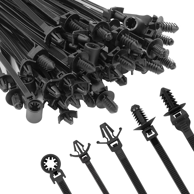 210 PCS Automotive Installation Black Push Mount Cable Zip Ties Assorted Sizes, Heavy Duty Self-Locking UV Resistant Wire Ties - For Indoor Wire Bundling, Construction, Automotive