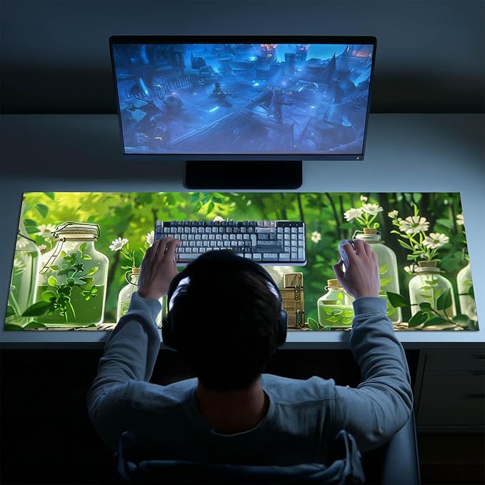 Cat XL Mouse Pad 31.5 x 11.8 Inch Gaming Mousepad Diatomite Large Keyboard Mouse Pad for Home and Office Desk Accessories with White Cat Garden Scene