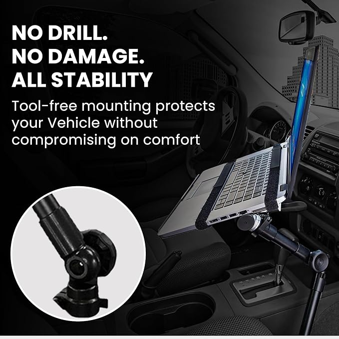 Mount-It! Car Laptop Mount, No-Drill Passenger Seat Laptop Stand for 12–15.4 Inch Laptops up to 9 lbs, Height Adjustable Full Motion Vehicle Laptop Mount