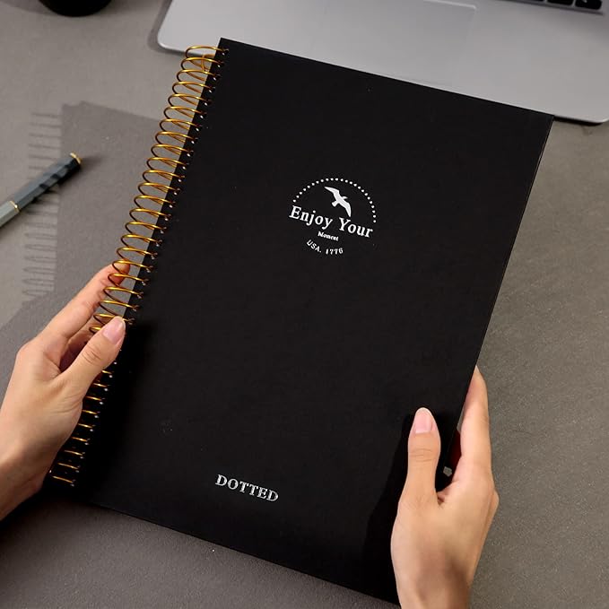 FLYING EAGLE Spiral Dot Grid Notebook Journal 8.5 x 11 Large Dotted Paper Notebook 210 Pages Hardcover Spiral Notebook for Men Women, Black