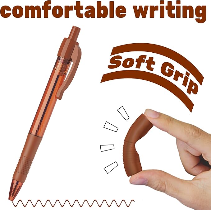 deegtran Pens Bulk, 30 Pack No Bleed Brown Ink Click Pens with Soft Grip, Wholesale Retractable Ballpoint Pens for Office School, Medium Point Smooth 1.0MM