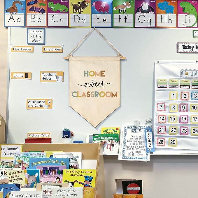 Home Sweet Classroom-Homeschool Classroom Study room Wall Decorations-Teacher Appreciation Gift-Teacher's Day Gift-Canvas Hanging Flag Banner Pennant Wall Poster Decor Present for Kids Boys Girls