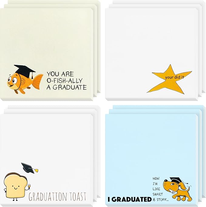 12 Packs Funny Graduation Sticky Notes Class of 2026 Congrats Grad Self-Stick Writing Memo Pads Novelty Your Did It Star Meme Stationery Supplies Master Degree PhD Gifts for College Graduates Students