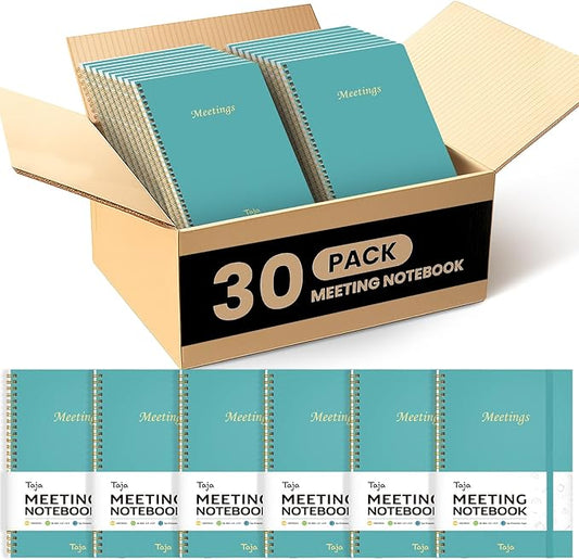 30 Pack of Meeting Notebook for Work Organization - Work Planner Notebook with Action Items, Agenda Planner for Note Taking, 160 Pages (6.9" X 9.9") Project Organizer for Men & Women - Blue