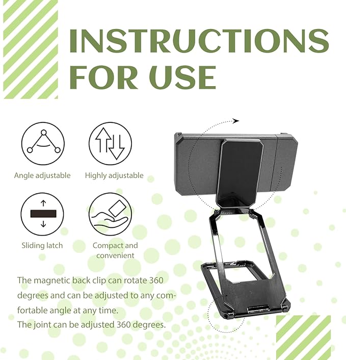 New Three Folds Clip Type 360° Folding Bracket, Travel Cell Phone Stand,3M Tape Sticker Holder, Adjustable Cell Phone Stands Compatible with All Types Smartphones (Black)
