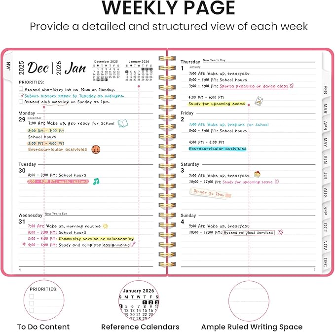 2026 Planner, Weekly and Monthly Calendar Planner, January 2026 - December 2026, Hardcover 2026 Calendar Book with Tabs For Women & Men, Inner Pocket, Spiral Bound, Perfect for Office Home School Supplies - A4 (8.5" x 11"), Peach Pink
