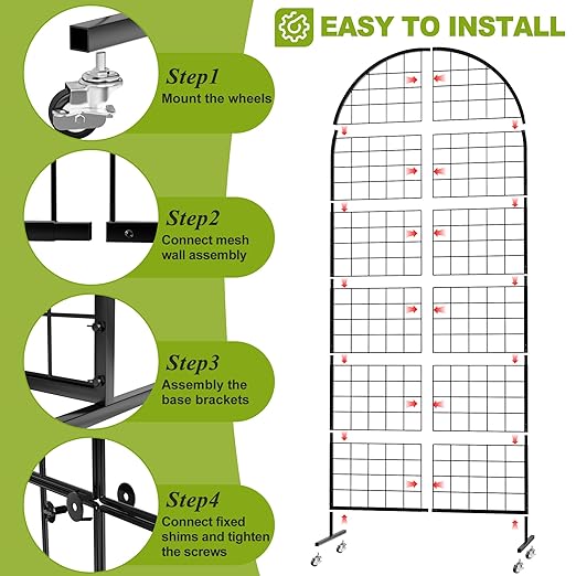 Grid Wall Panel 1PCS Display Stand 2.6' x 5.8' FT Black Grid Wall Panels Movable Retail Display Racks Floorstanding Gridwall Heavy Duty with Wheel for Art Craft Photo Displays Fair Trade Show