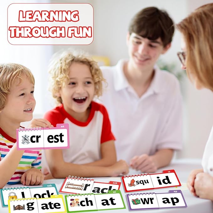 gisgfim 48 Word Family Build Book Spell Read and Rhyme Flip Activity Books ABC Vocabulary Flashcards Kindergarten Sight Phonics Flashcard Fun Learn to Read Activity Games for Kids Homeschool Supplies