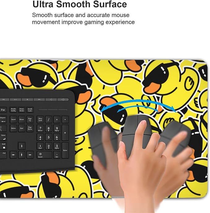 Cartoon Rubber Duck with Sunglasses Mouse Pads XXL Extended Mousepad with Stitched Edges Non-Slip Rubber Base Computer Keyboard Pad Desk Mat for Home Office Desk Decor, 35.4" X 15.7"