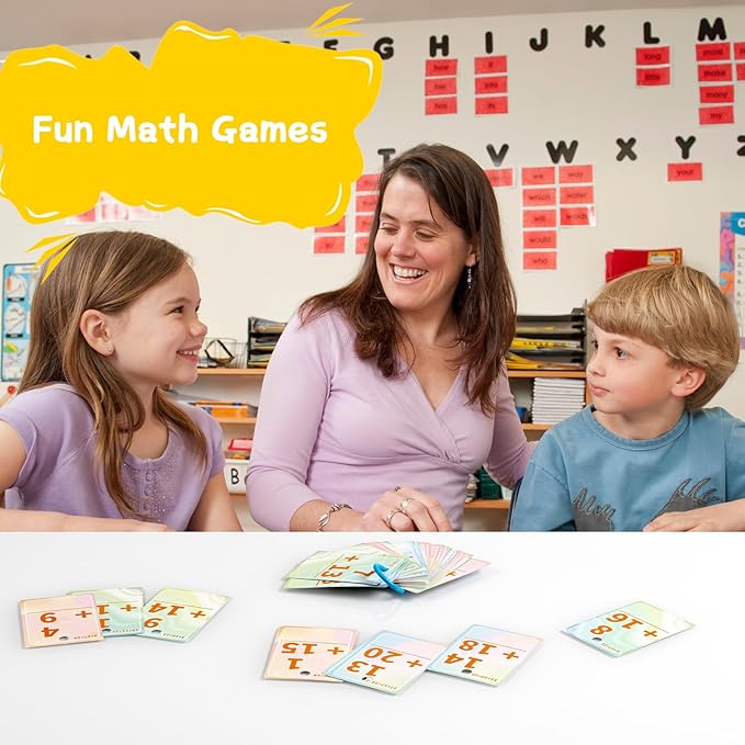 Addition Flash Cards, Math Facts Flashcards 1-20, Manipulatives Games for Kindergarten, 1st, 2nd, 3rd, 4th, 5th, 6th Grade Kids Ages 4-12