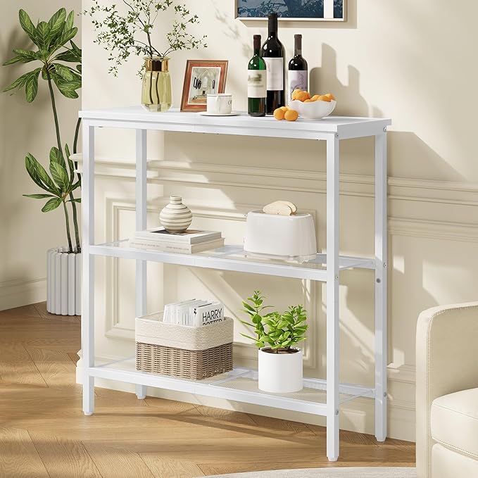 HOOBRO 29.5" Narrow Console Table, 3 Tier Entryway Table with Shelves, Thin Sofa Table, Behind Couch Table, Display Side Table, for Hallway, Entrance, Living Room, White WH73XG01