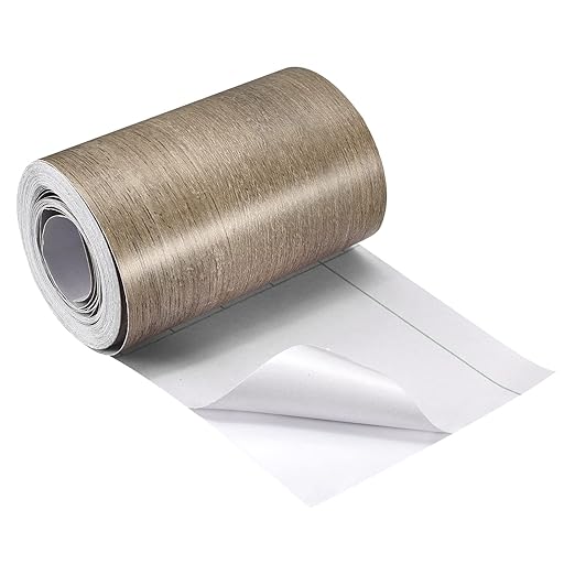 uxcell Wood Grain Tape, 4.72" x33 Ft Wall Paper Border Sticker Self-Adhesive Wood Grain Repair Patch with Scraper for Wall Corner Table Door Sofa Furniture Home Decor (Grey)