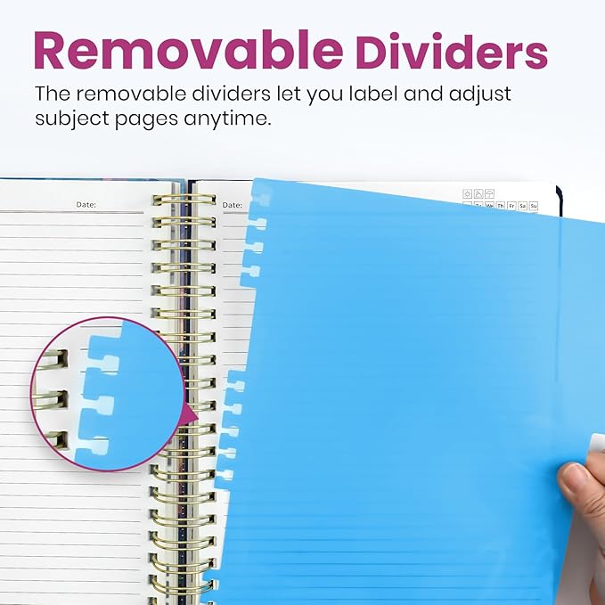 Large Spiral Lined Notebooks for Work with Removable Dividers & Tabs, 8.5"x11" Pretty Hardcover 5 Subject Notebook Journal for Women, College Ruled, Perfect for Study & Office Organization, 280 Pages, Blush Horizon