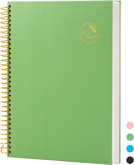 FLYING EAGLE Spiral Notebook 8.5 X 11, 1 Subject, 200 Pages College Ruled Notebook, 3-Hole Punched Paper, Hardcover Spiral Bound Notebooks for Work, School, Lined Note Taking, Green