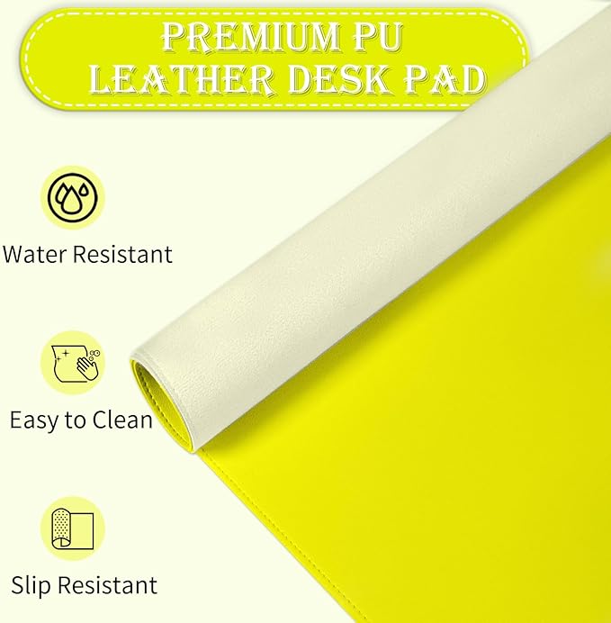 Large Desk Pad, 47.2" x 17" PU Leather Desk Mat for Desktop, Non-Slip Office Desk Mat for Desk, Desk Blotter Pad, Waterproof Computer Pad for Desk, Keyboard Mats for Home & Office (Lemon Yellow)
