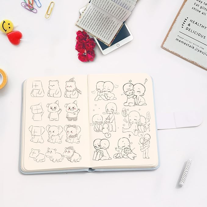BOBO RABBIT Blank Journal Small Pocket Leather Notebook No Lines for Drawing Plain Sketch Book Cute Cartoon Capybara Unlined Journal for Travel Work School, 200 Pages, 3.7"X5.9"