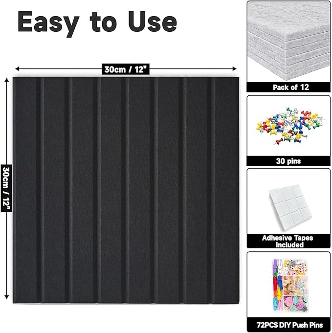 Large Cork Board for Walls, Yunihome 12 Pack 36" x 48" Felt Bulletin Board Wall Tiles for Home Kitchen School Office Wall Decor with Assorted Colors DIY Decorative Push Pins Sets