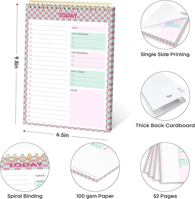 To Do List NotePad, Aesthetic To Do List Notebook for Work With 52 Sheet For Daily Tasks and Goal Setting, Undated Daily Planner Perfect for Office, Home and School Supplies - Bubble Checkered