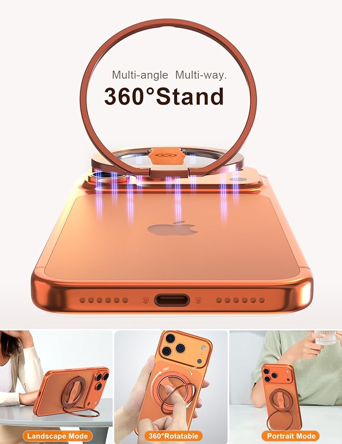 EWA MagOne 3rd Gen [Compatible with MagSafe] Phone Grip Stand with Finger Strap, Removable Magnetic Ring Holder Kickstand Loop for iPhone 17,16,15,14,13,12 Series (Cosmic Orange)
