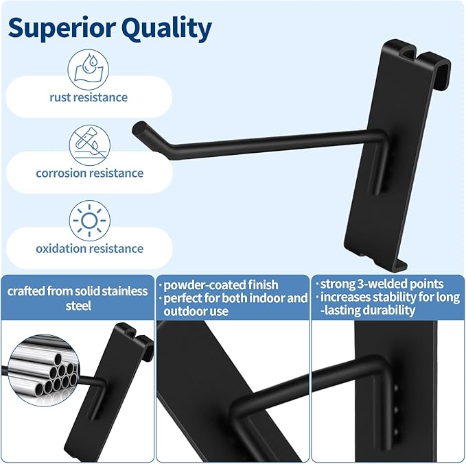 20Pcs Gridwall Hooks, Metal Grid Panel Hanging Peg Hooks, Grid Wall Accessory for Clothes Storage, Home Organization, Retail Display (Black, 8"/20Cm)