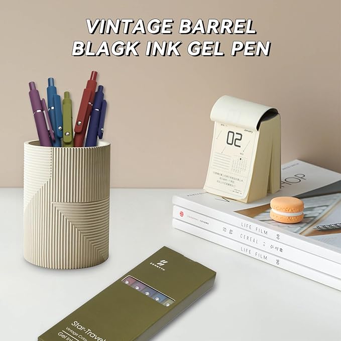 Gel Pens, 5 Pcs 0.5mm Quick Dry Black Ink Fine Point Smooth Writing with Silicone Grip,High-End Series Metal Clip Retractable Pens for Journaling Note Taking (Vintage)