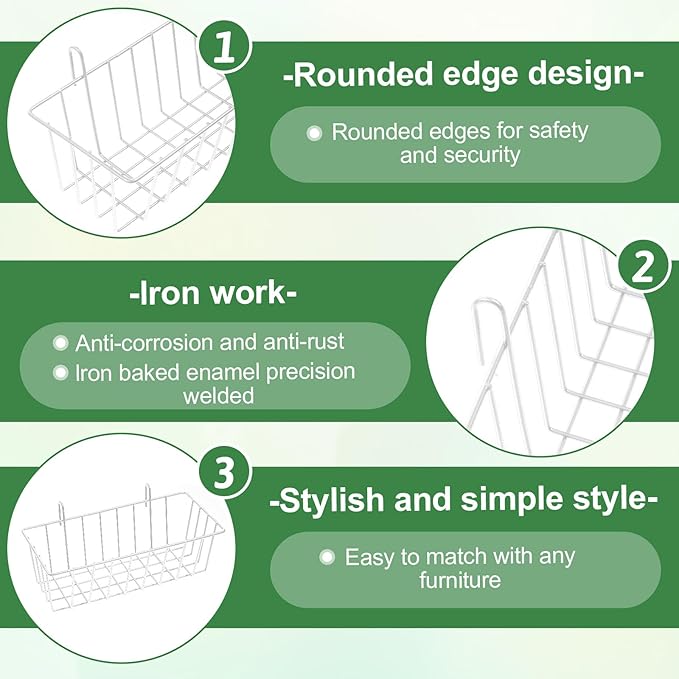10Pcs Grid Panel Hanging Wire Basket Metal Grid Wall Basket No Drilling Wall Storage Baskets for Kitchen, Home Decor Supplies, Potted Plants, White