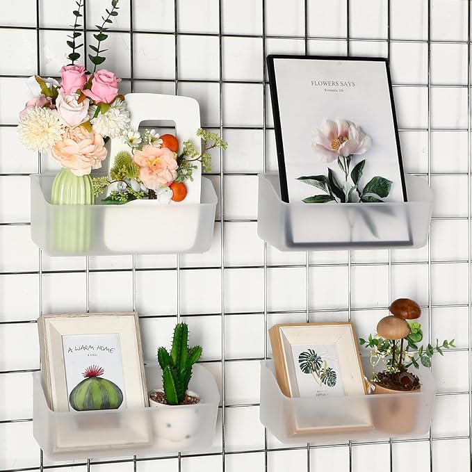 Gridwall Baskets, Grid Wall Storage Bin Plastic Grid Wall Panels Bins for 3 Inch Gridwall Panel for Organizing Storage Display Kitchen Home Office Garage Bathroom(Clear,4 Pcs)