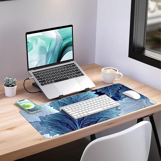Leaves Extended Gaming Mouse Pad 35.4x15.7Inch Large Desk Mat Anti-Slip Rubber Base & Durable Stitched Edges for Gamers Smooth Mouse Writing Surface for Desk Office/Home