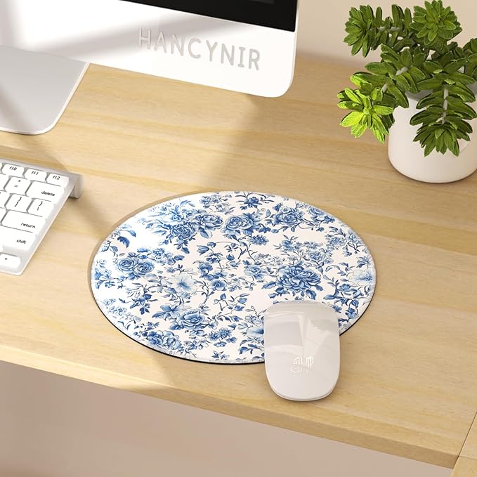 Mouse Pad for Desk, Floral Flower Small Cute Mousepad with Non-Slip Base, Round Mouse Pads for Wireless Mouse Laptop Gaming, Computer Mouse Mat for Home Office Travel Desk Accessories
